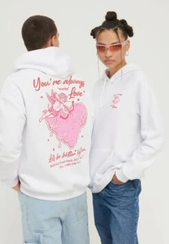 YOURTURN Heart Back Print Relaxed Hoodie UnisexFelpa Con CappuccioWhite Uomo Maglieria E Felpe YO121013W-A11