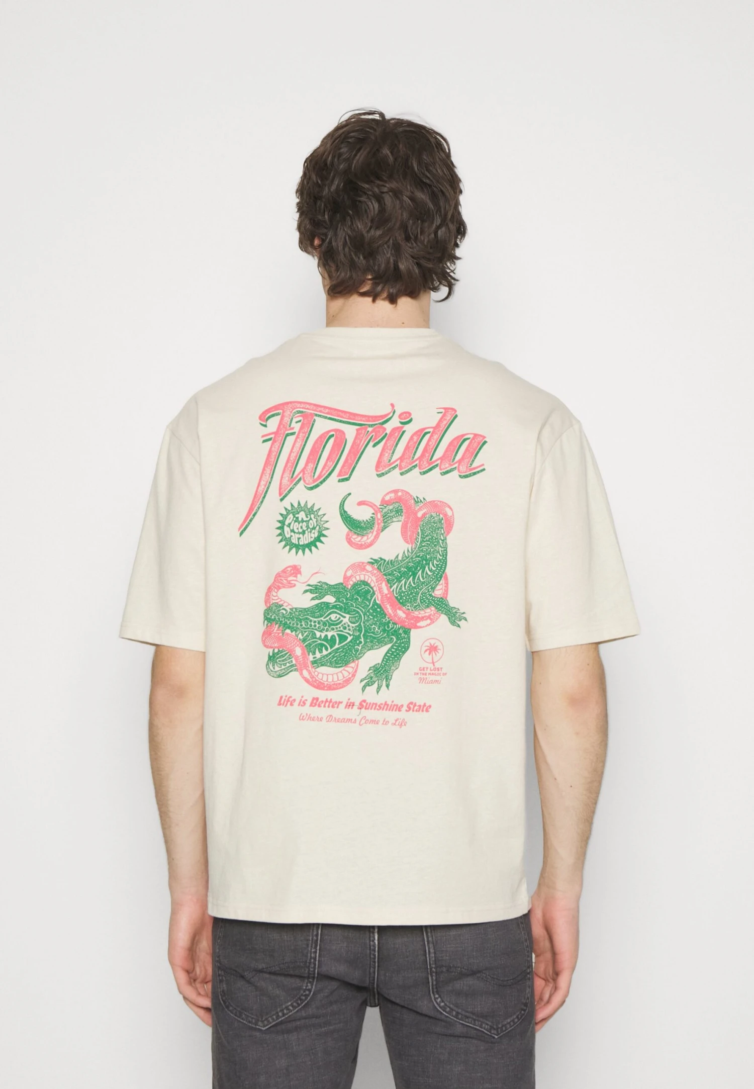 YOURTURN Crocodile Florida Graphic Tee Unisex T-Shirt Con StampaBeige Uomo T-shirt E Polo YO1210130-B11 3 YOURTURN Crocodile Florida Graphic Tee Unisex T-Shirt Con StampaBeige Uomo T-shirt E Polo YO1210130-B11