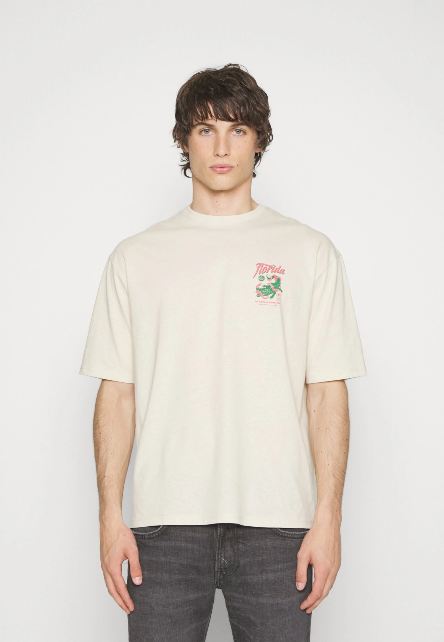 YOURTURN Crocodile Florida Graphic Tee Unisex T-Shirt Con StampaBeige Uomo T-shirt E Polo YO1210130-B11 5 YOURTURN Crocodile Florida Graphic Tee Unisex T-Shirt Con StampaBeige Uomo T-shirt E Polo YO1210130-B11 - immagine 3